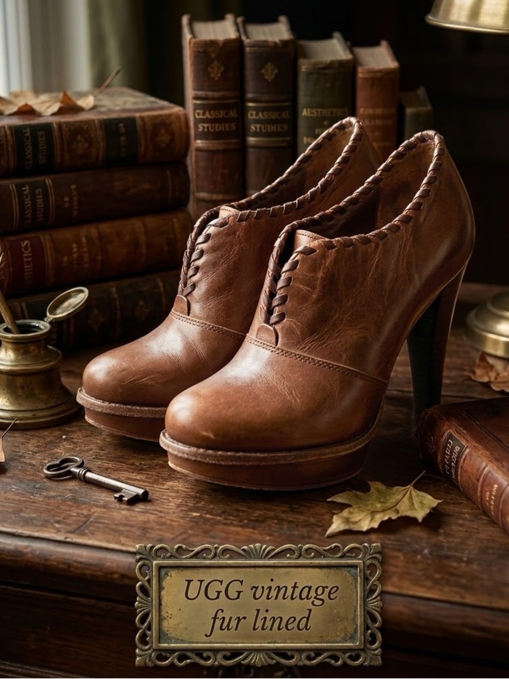 UGG Brown Leather Platform Ankle Pumps